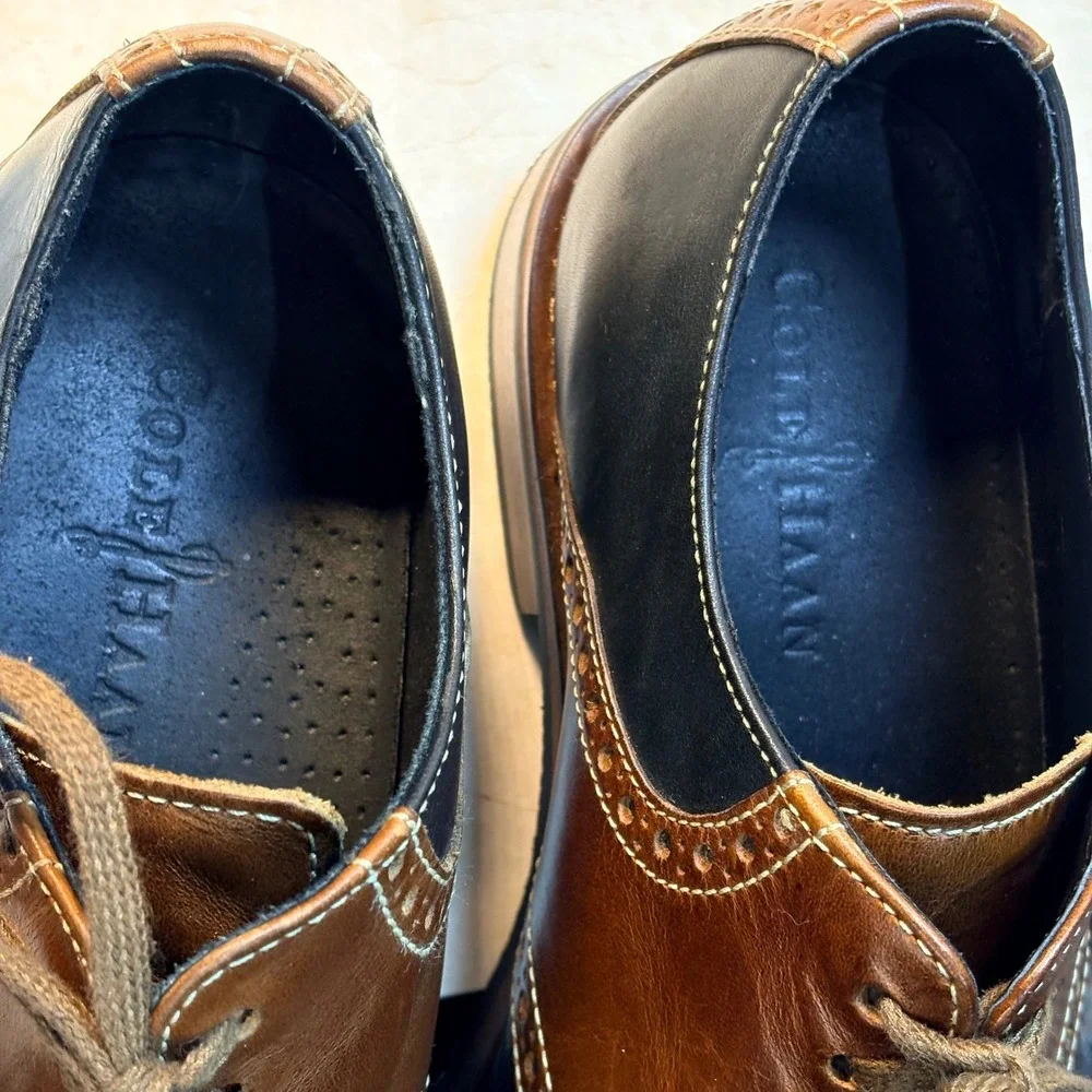 Cole Haan Mens Saddle Shoes Brown Black Leather Lace Up Oxfords Brogues Size 8 M